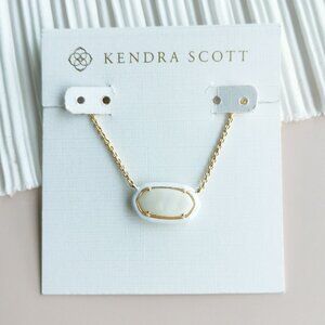 Authentic Kendra Scott Elisa Ivory Mix Gold Enamel Framed Pendant Necklace